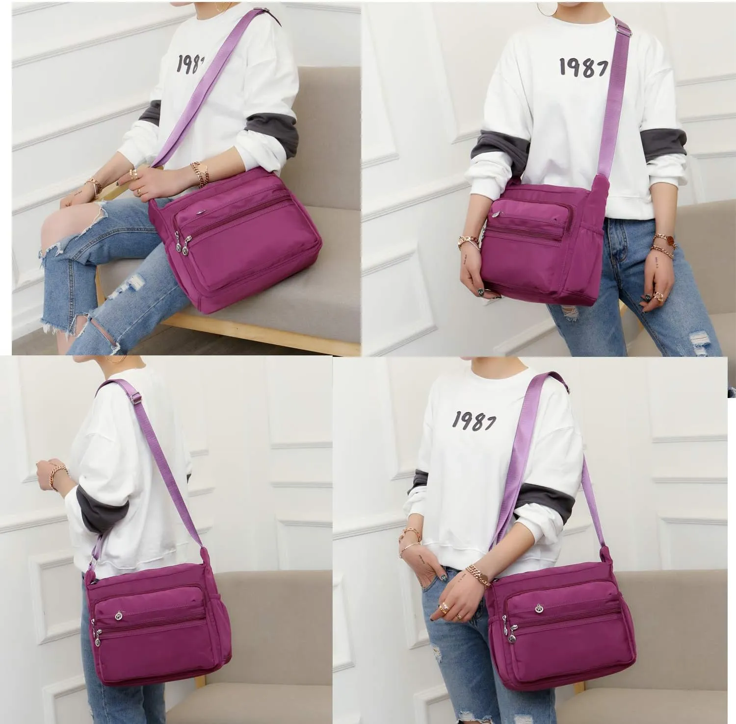 Crossbody Purses for women Multi-Pocket Nylon Shoulder Bags Lightweight Travel Purses Messenger Handbags