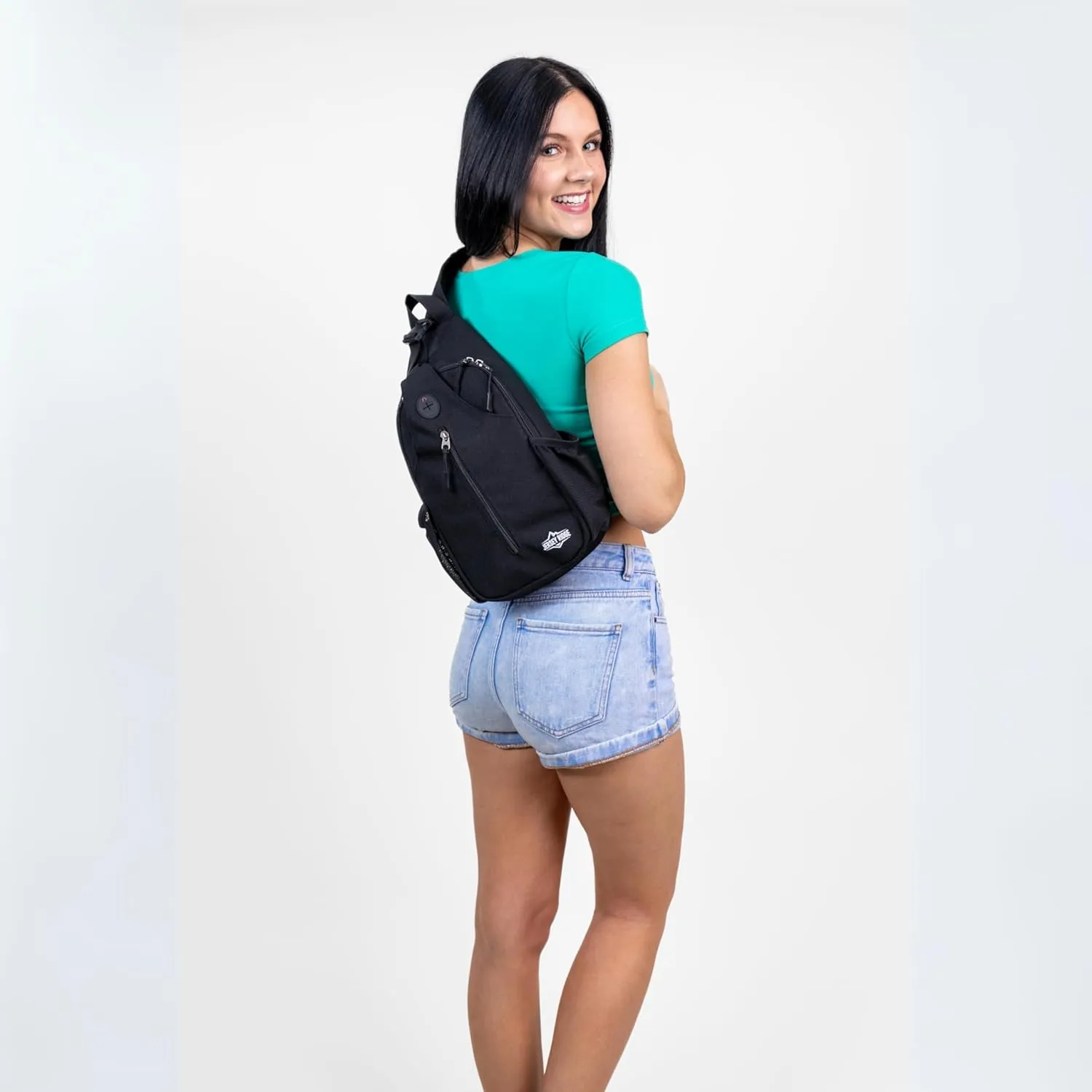 Crossbody Sling Bag – Anti-Theft Carryall Daypack Backpack with Adjustable Chest Strap for Travel or Hiking (Black)