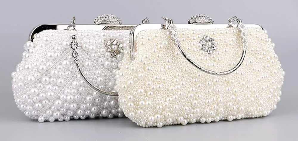 Crystal Floral Pearl Purses for Women Pearl Bag Tote Bag Beaded bag Bridal Purse Evening Party Bag with Chain Wedding Ivory