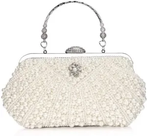 Crystal Floral Pearl Purses for Women Pearl Bag Tote Bag Beaded bag Bridal Purse Evening Party Bag with Chain Wedding Ivory