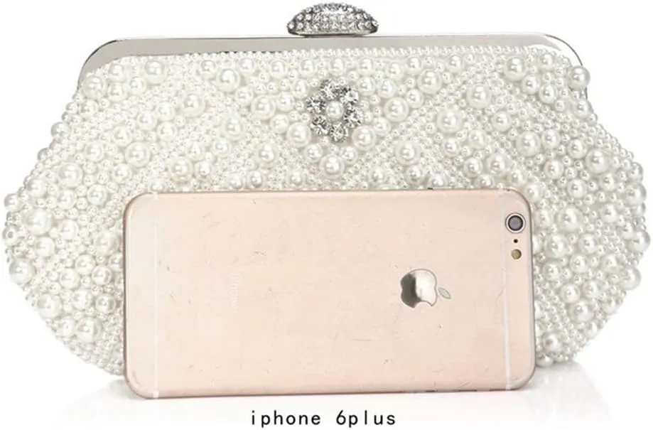 Crystal Floral Pearl Purses for Women Pearl Bag Tote Bag Beaded bag Bridal Purse Evening Party Bag with Chain Wedding Ivory