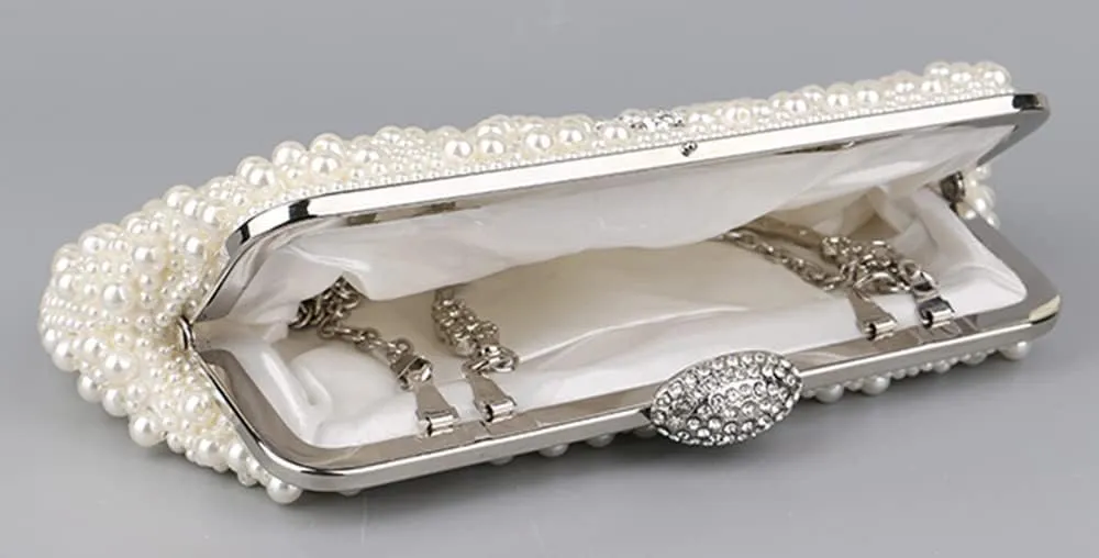 Crystal Floral Pearl Purses for Women Pearl Bag Tote Bag Beaded bag Bridal Purse Evening Party Bag with Chain Wedding Ivory