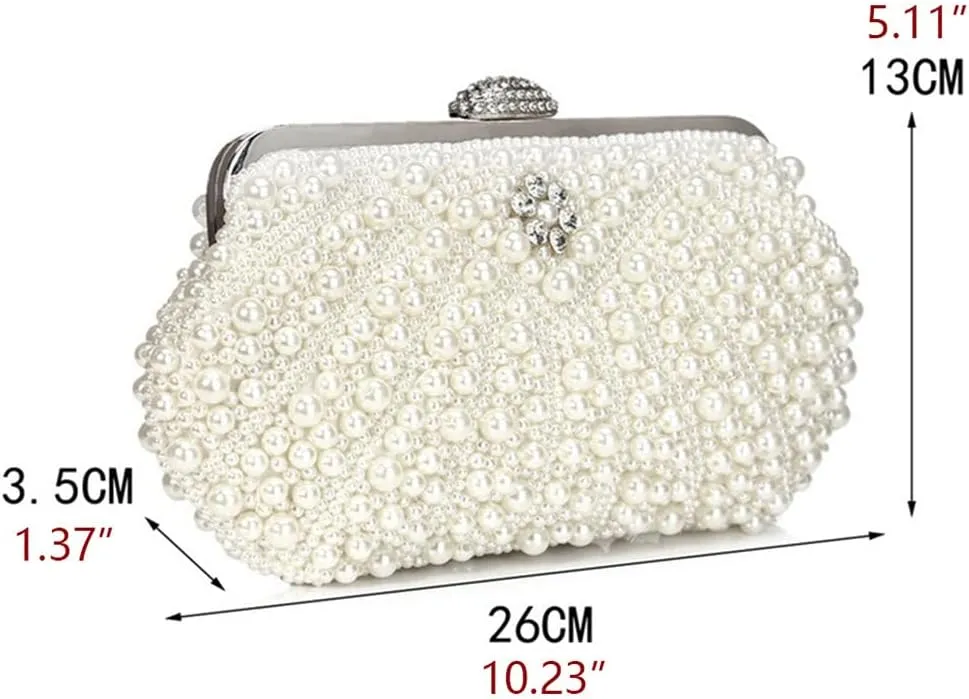Crystal Floral Pearl Purses for Women Pearl Bag Tote Bag Beaded bag Bridal Purse Evening Party Bag with Chain Wedding Ivory