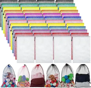 Cunno 48 Pcs Mesh Laundry Bags, 18 x 12 Inch Mesh Drawstring Gym Bags, Nylon Stuff Sack, Vivid Color