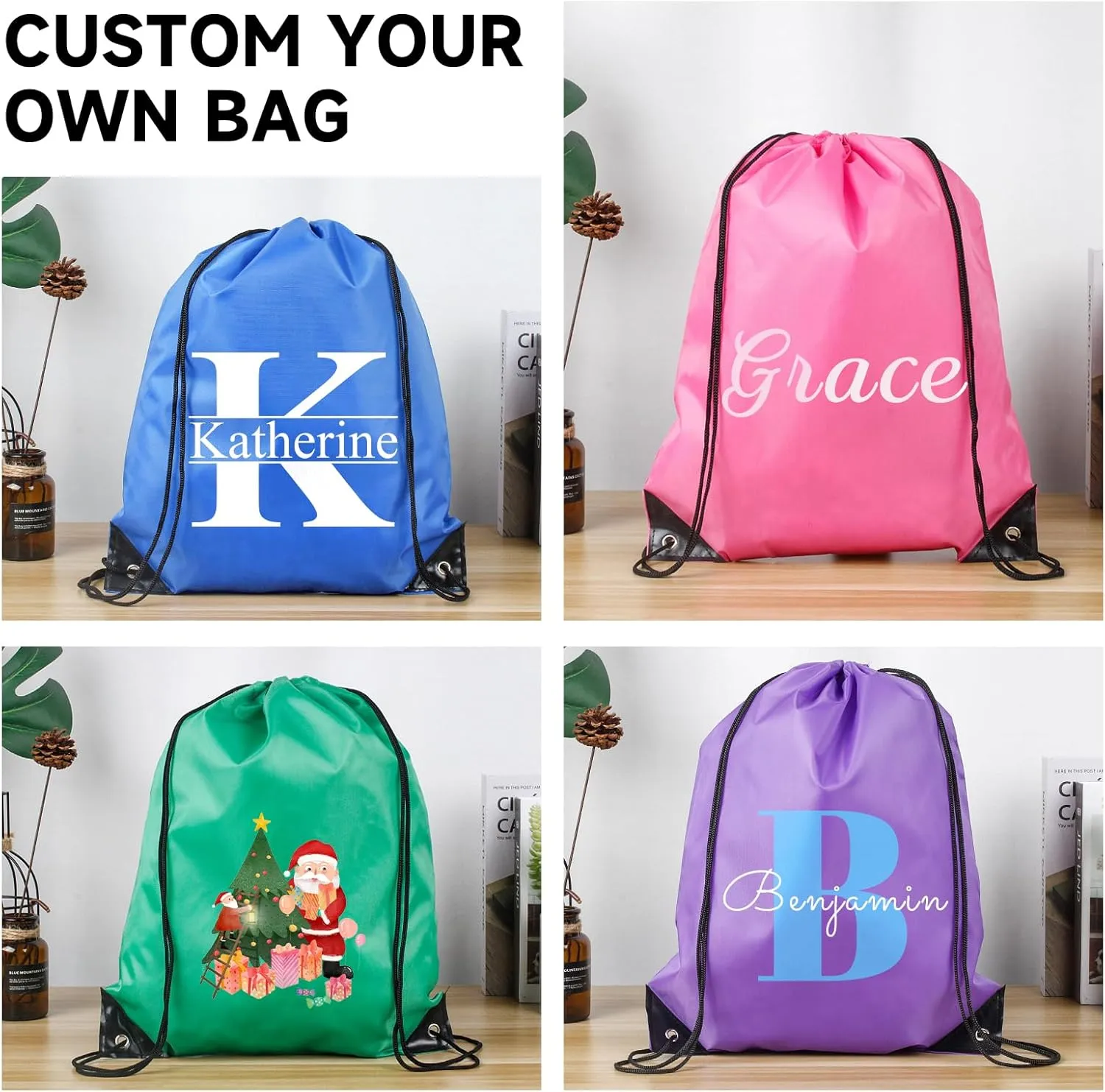 Custom Drawstring Bags With Logo, 10 Pack Personalized Text Drawstring Backpack Bulk Great for Travelling, Gym and for Everyday Use (Orange)