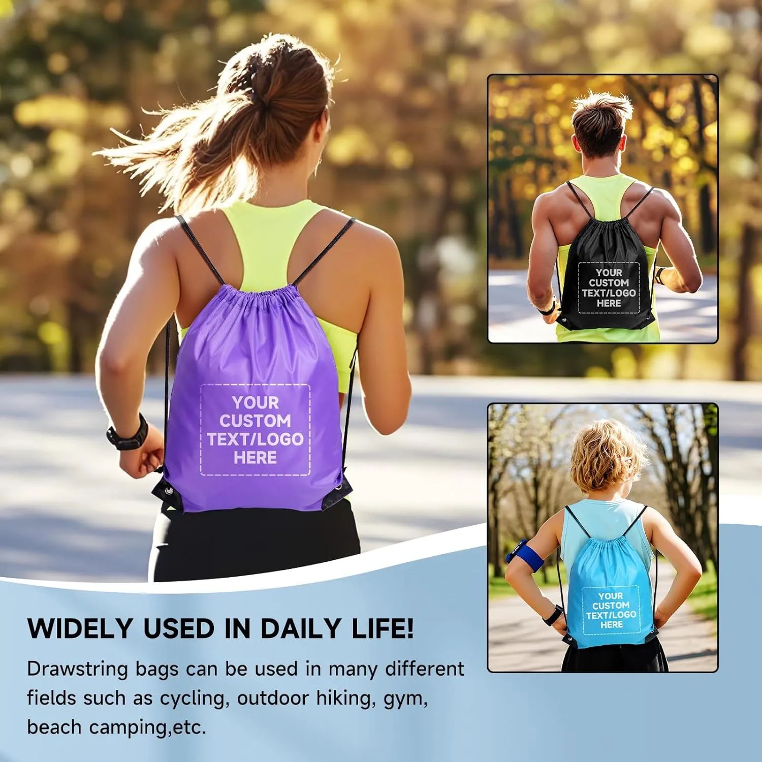 Custom Drawstring Bags With Logo, 10 Pack Personalized Text Drawstring Backpack Bulk Great for Travelling, Gym and for Everyday Use (Orange)