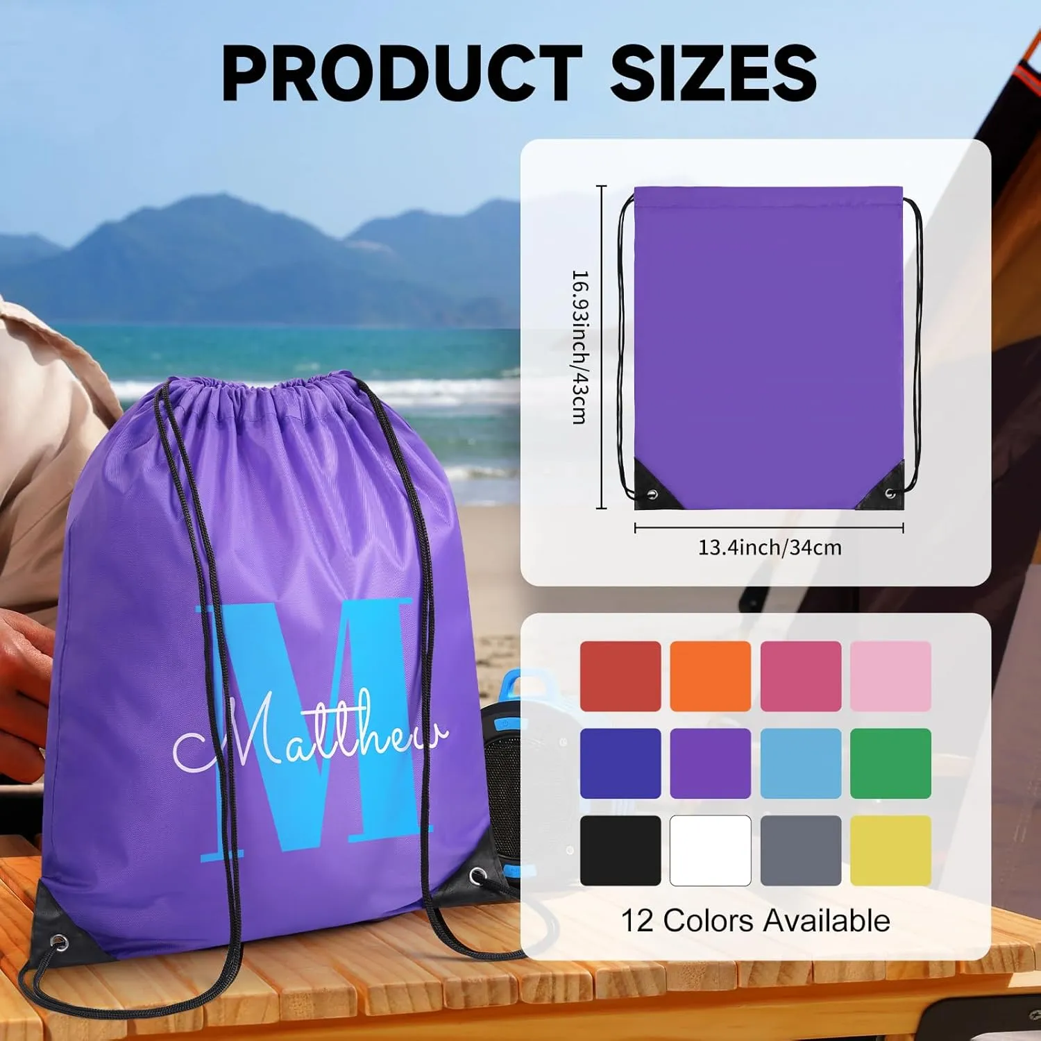 Custom Drawstring Bags With Logo, 10 Pack Personalized Text Drawstring Backpack Bulk Great for Travelling, Gym and for Everyday Use (Orange)