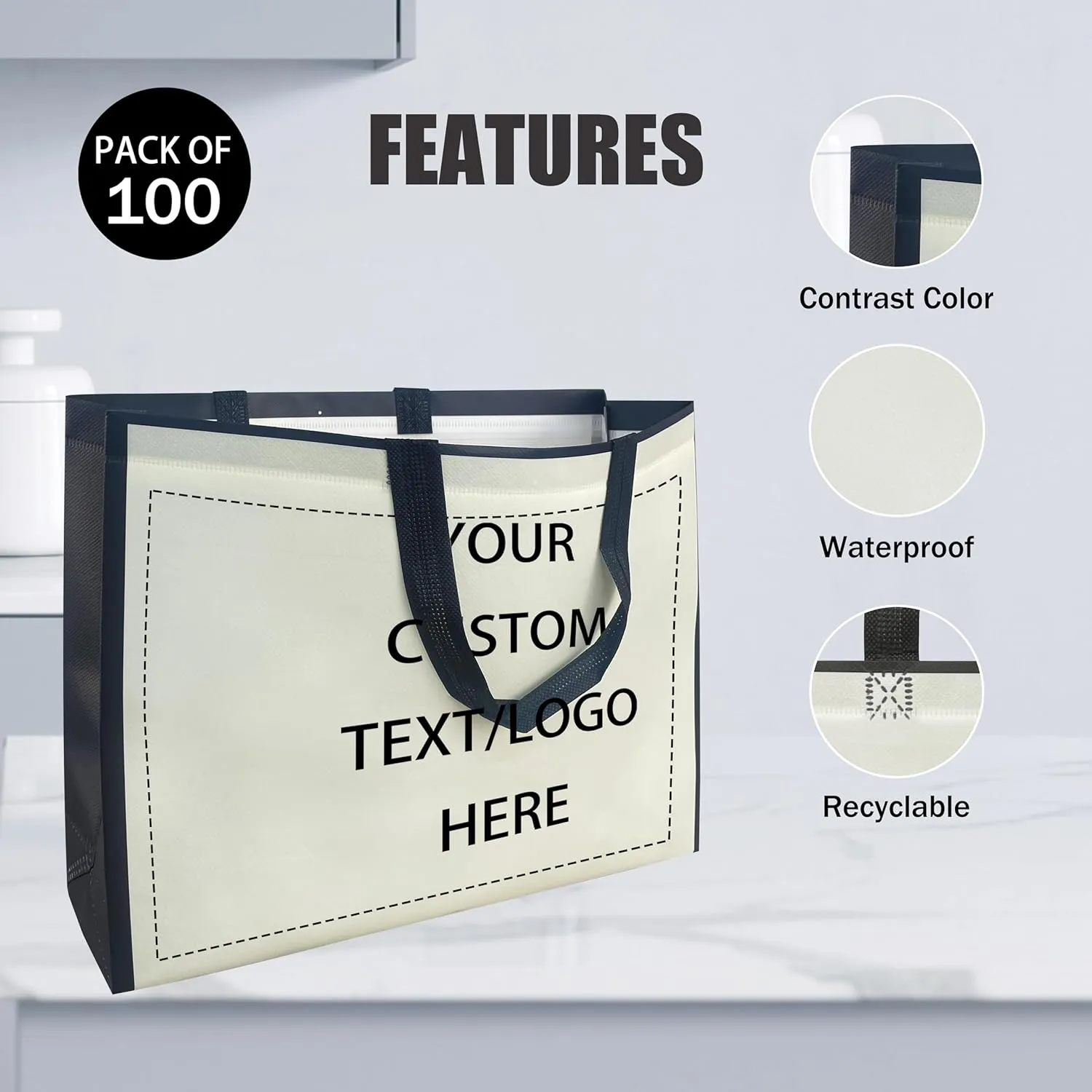 Custom Tote Bags，Personalized Non-Woven bag - Reusable Grocery Bags, Shopping Bags, Promotional Item, Logo,Recyclable