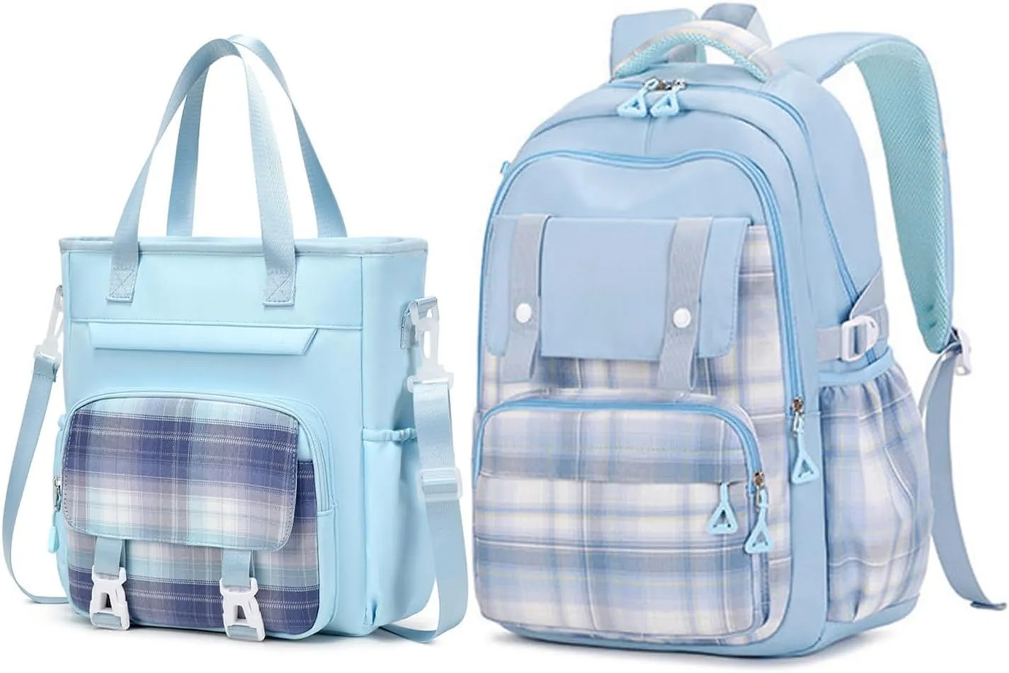 Cute Backpack with Messenger Bag, Backpack with Shoulder Crossbody Sling Lunch Bag (Blue,Backpack Lunch Bag Set)
