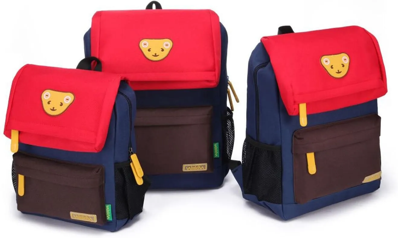 Cute Bear Kids School Backpack for Children Elementary School Bags Girls Boys Bookbags (Red/Coffee/Royalblue, Medium)