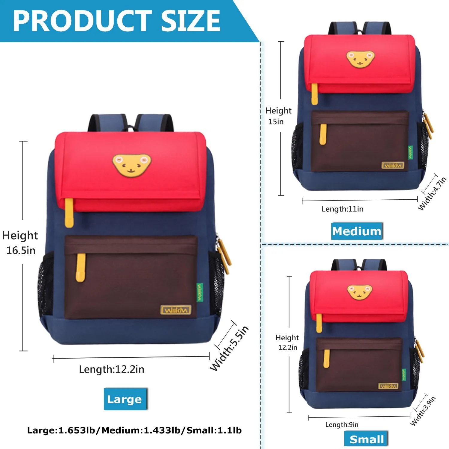 Cute Bear Kids School Backpack for Children Elementary School Bags Girls Boys Bookbags (Red/Coffee/Royalblue, Medium)