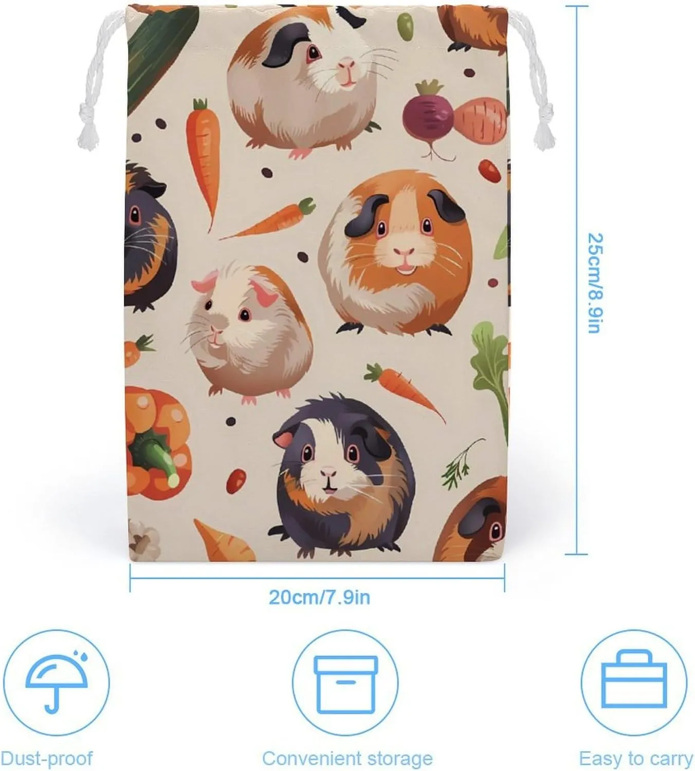 Cute Guinea Pigs Drawstring Bag Portable Storage Bags Small Pouch for Sports Travel 20 * 25cm