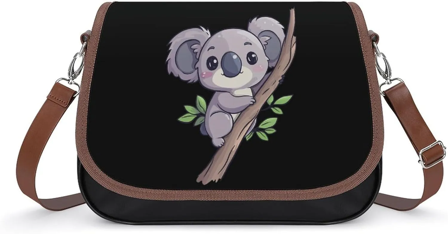 Cute Koala Climbing Tree Crossbody Bags for Women Shoulder Bag Flap Handbags Leather Cross Body Purse