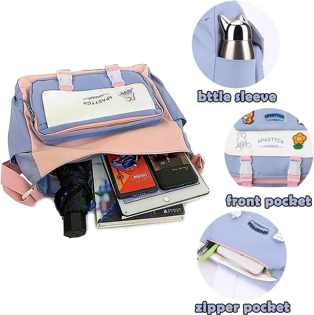 Cute Messenger Bag for Teen Girls Women, Kawaii Crossbody Shoulder Purse with Pins and Stuffed Pendant Gift