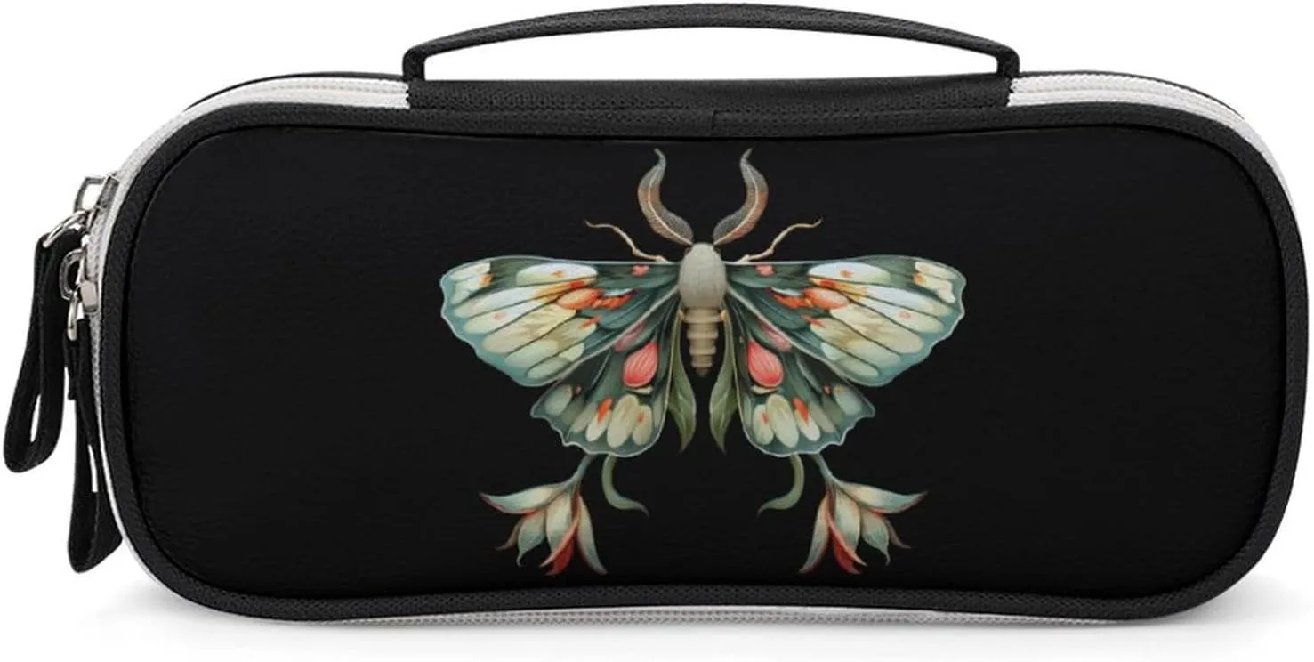 Cute Moth Beautiful Butterfly Insect Pencil Case Portable Makeup Bag Pencil Pouch Travel Makeup Case Organizer for Women Men
