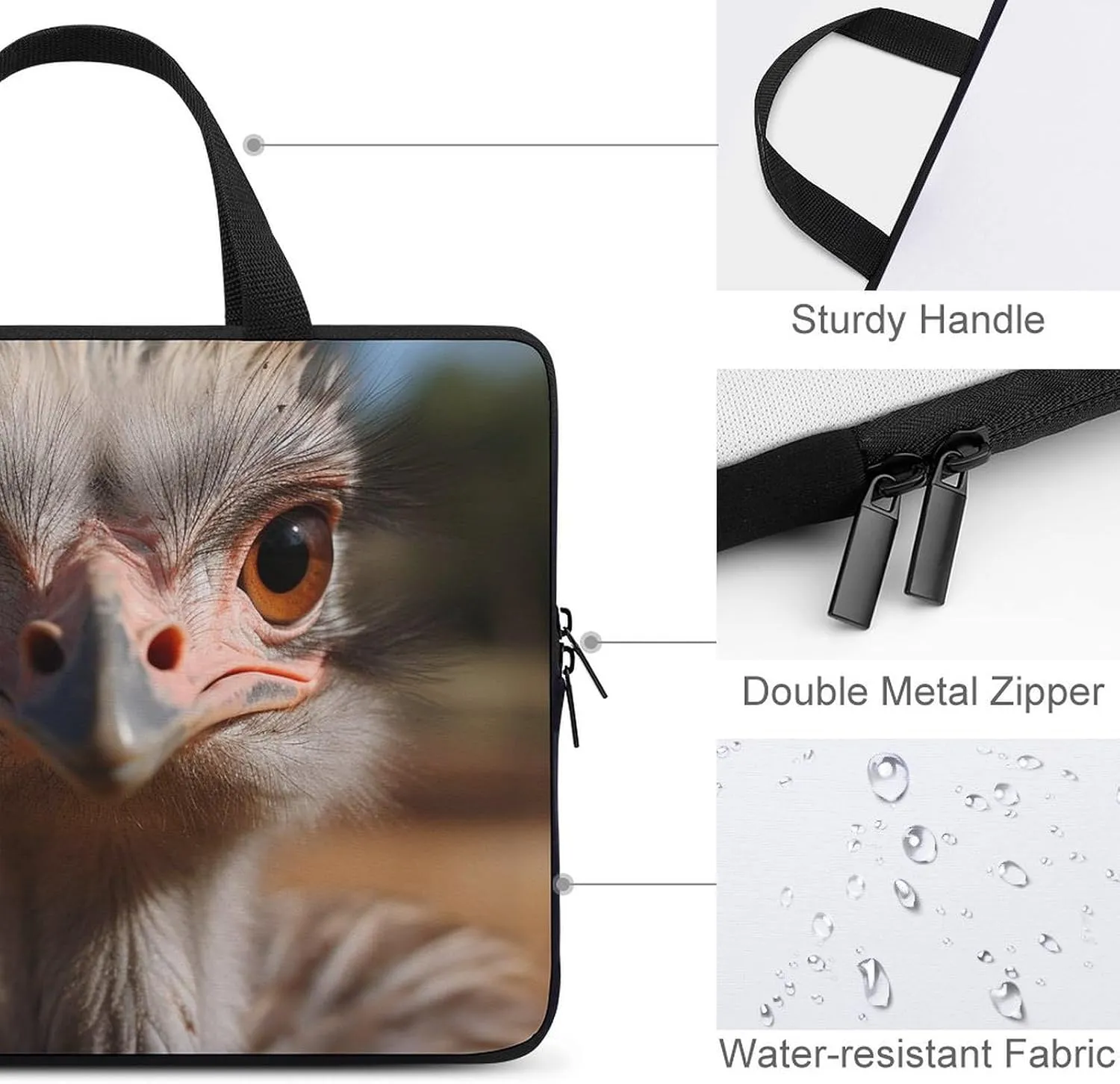 Cute Ostrich Laptop Bag Durable Laptop Sleeve Water-Resistant Notebook Bag for Computer Or Tablet