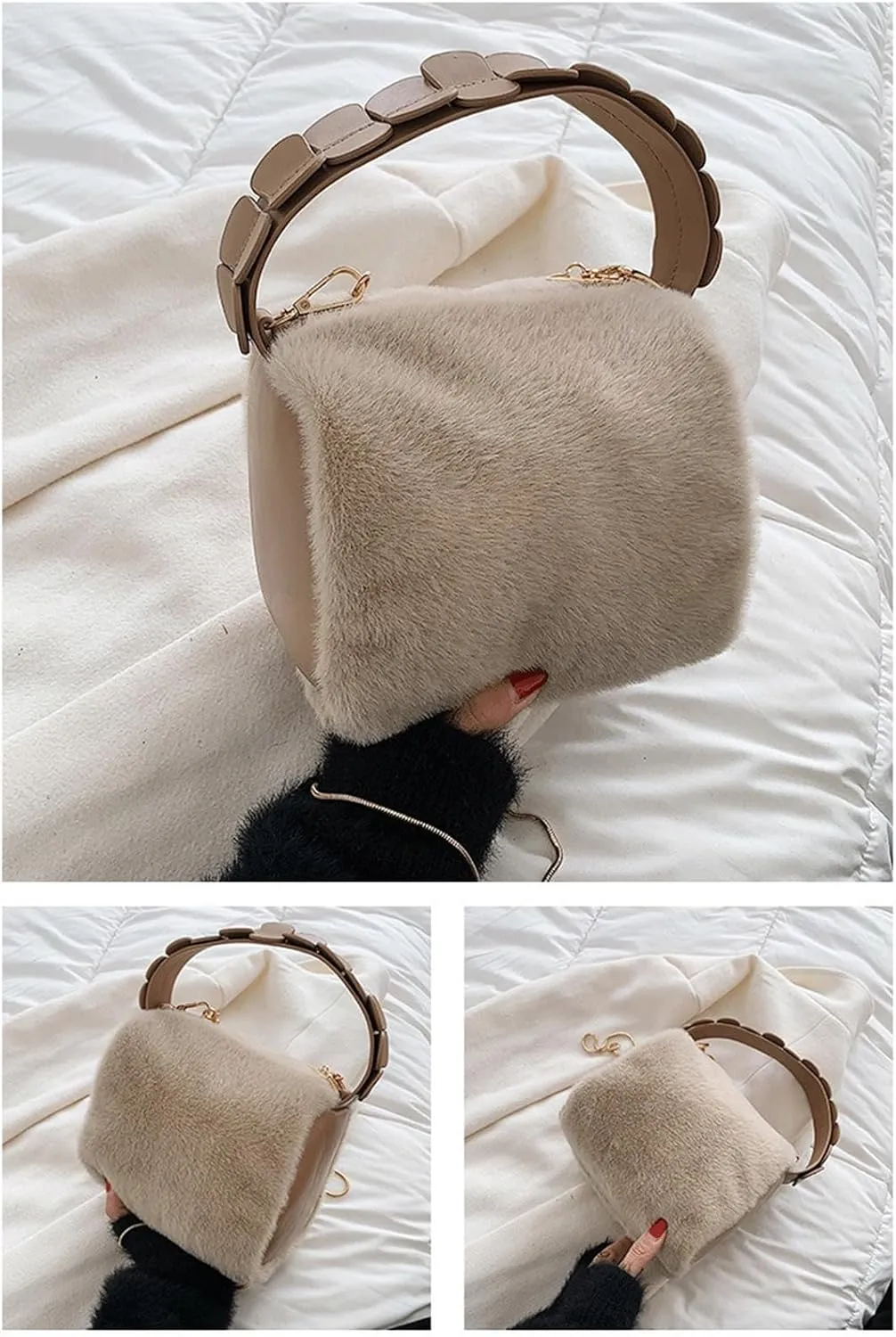 Cute Purse Small Furry Hobo Bag Fluffy Mini Purses Retro Soft Classic Chic Faux Fur Convertible Handbag