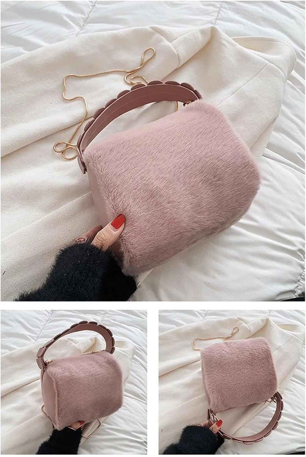 Cute Purse Small Furry Hobo Bag Fluffy Mini Purses Retro Soft Classic Chic Faux Fur Convertible Handbag
