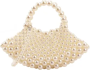 Cute White Pearl Clutch Purse Bag For Women Evening Handbags Small Crossbody Handle Beaded Purses