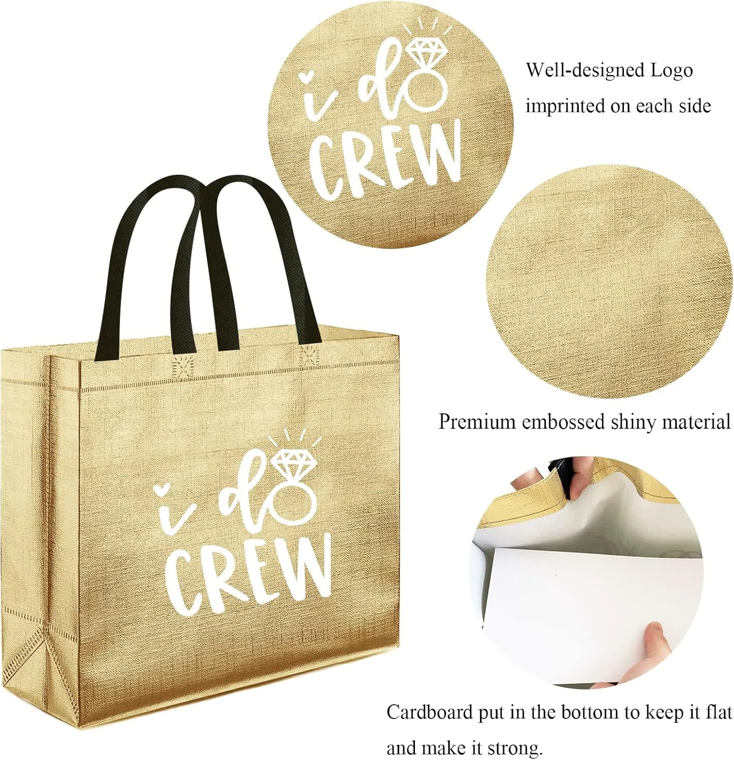 CUTERUI GIFTED 8 Pieces Champagne I Do Crew and Bride Non-Woven Gift Bags for Bridesmaid Gifts,Bridal Party Gifts,Bachelorette Party Favors