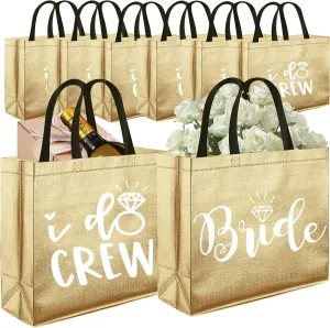 CUTERUI GIFTED 8 Pieces Champagne I Do Crew and Bride Non-Woven Gift Bags for Bridesmaid Gifts,Bridal Party Gifts,Bachelorette Party Favors
