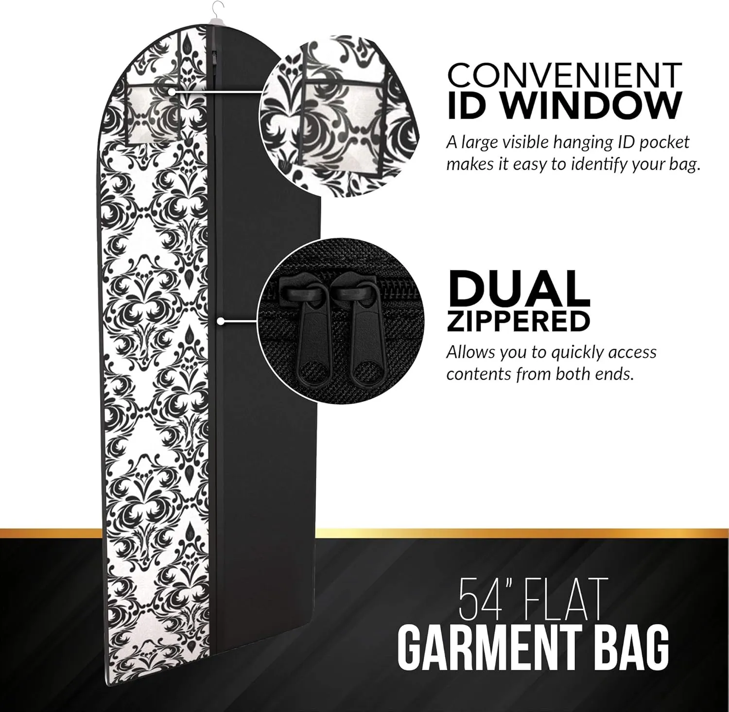 Damask Dress and Gown Garment Travel Bags 3 Pack - 54" x 24" - Hanging Window