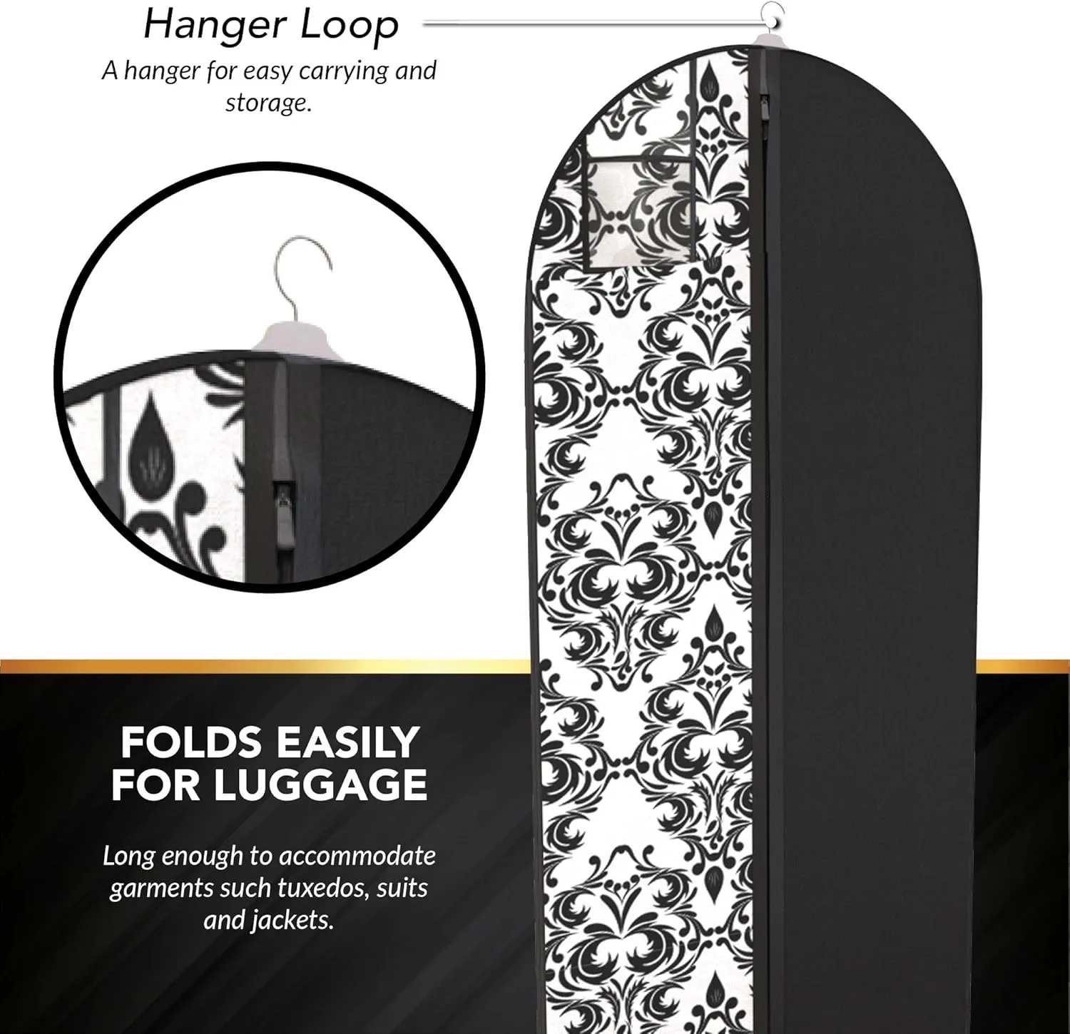Damask Dress and Gown Garment Travel Bags 3 Pack - 54" x 24" - Hanging Window