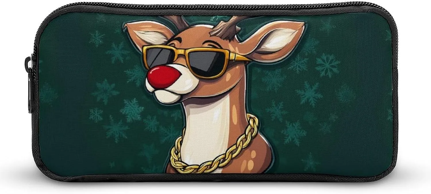 Deer with Gold Chain And Glasses Pen Pencil & Marker Cases Large Capacity Pen Pouch Stationery Organizer Makeup Bag with Zippered