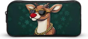 Deer with Gold Chain And Glasses Pen Pencil & Marker Cases Large Capacity Pen Pouch Stationery Organizer Makeup Bag with Zippered