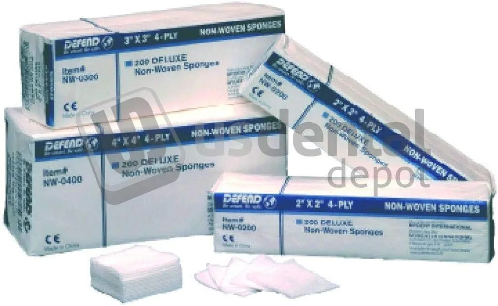 DEFEND- Non Woven Gauzes/Sponges 4in x4in 2000 Bags (5.08cm x 5.08cm) (# NW-0400) DEFEND- Non Woven Gazas/Esponjas 4in x4in 2000 Bags (5.08cm x 5.08cm) (# NW-0 113646