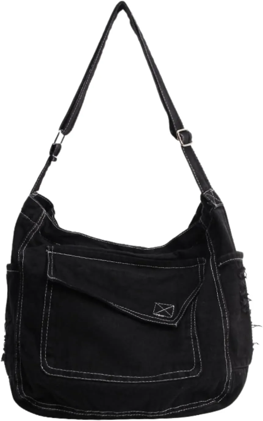 Denim Messenger Bag 2025, Denim Aesthetic Crossbody Shoulder Bags for Women Men, Retro Jean Tote Hobo Bag Handbag