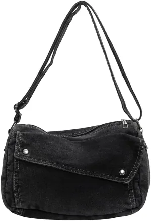 Denim Messenger Bag Casual Retro Women Aesthetic Crossbody Bag Handbag Lightweight Hobo Bag with Adjustable Strap