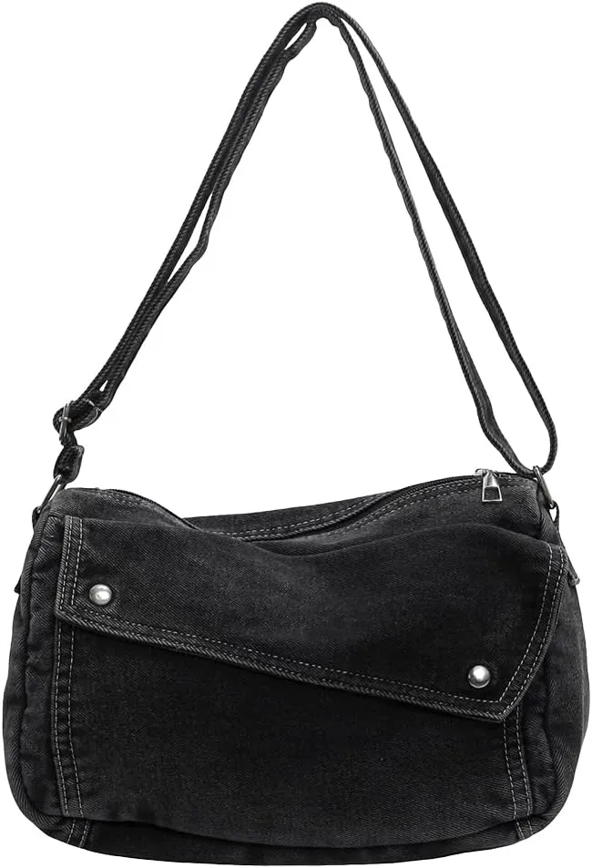 Denim Messenger Bag Casual Retro Women Aesthetic Crossbody Bag Handbag Lightweight Hobo Bag with Adjustable Strap