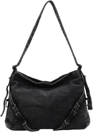 Denim Messenger Shoulder Bags for Women Retro Denim Large Cross-body Bag with Large Capacity Casual Tote Bags