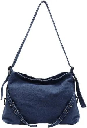 Denim Messenger Shoulder Bags for Women Retro Denim Large Cross-body Bag with Large Capacity Casual Tote Bags