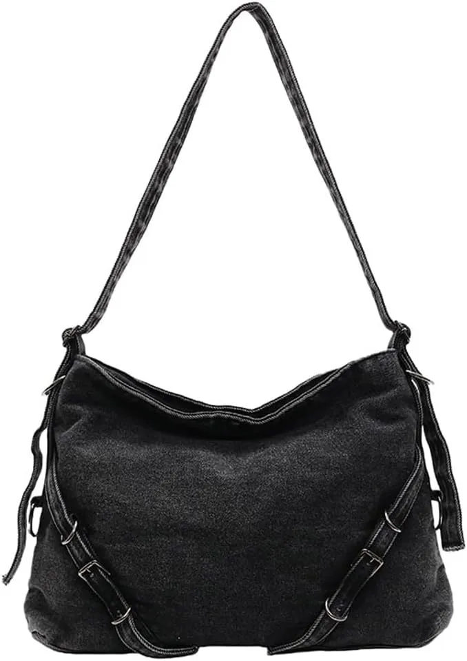 Denim Messenger Shoulder Bags for Women Retro Denim Large Cross-body Bag with Large Capacity Casual Tote Bags