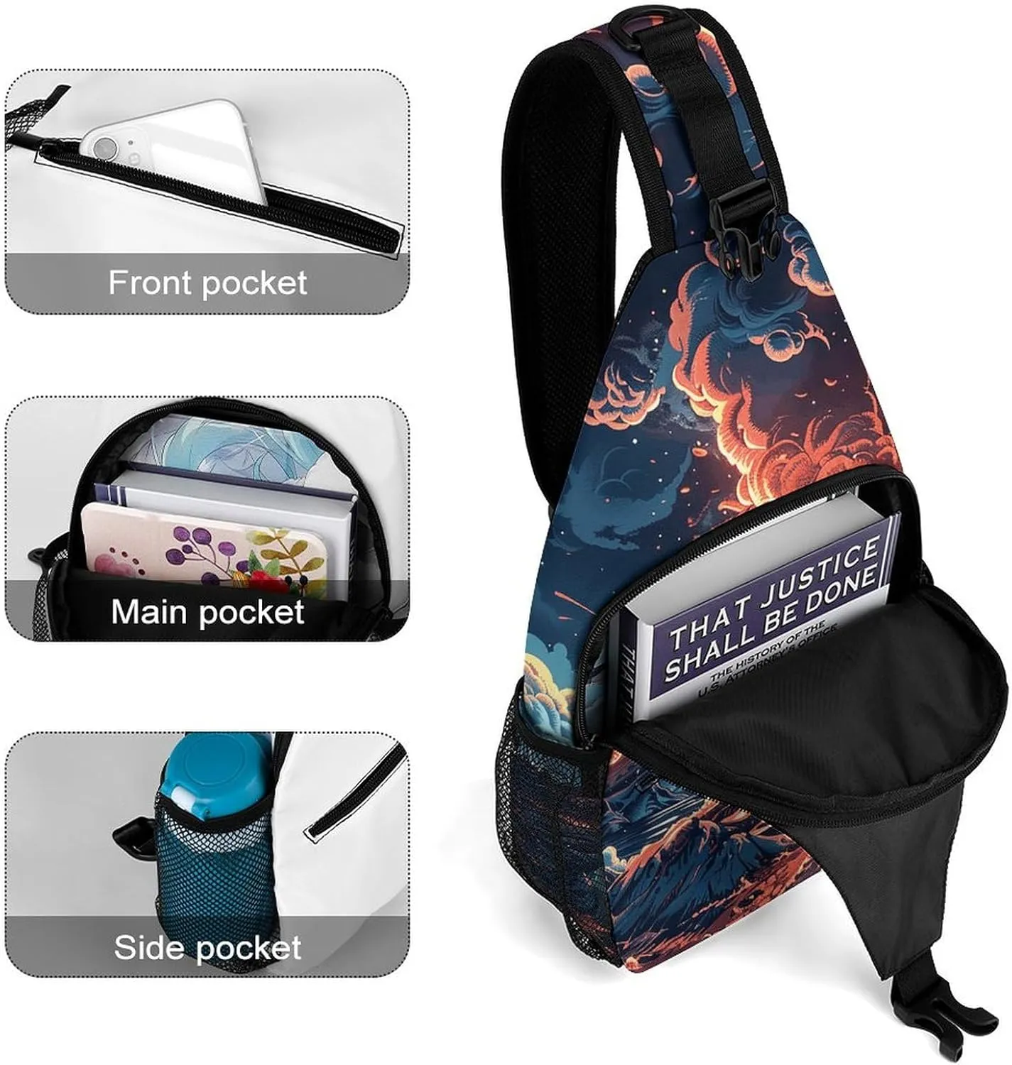 Depicts A Volcano Sling Bag Crossbody Bags Cross Body Bag Fanny Packs Chest Bags Sling Purses for Travel