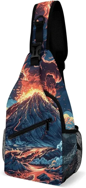 Depicts A Volcano Sling Bag Crossbody Bags Cross Body Bag Fanny Packs Chest Bags Sling Purses for Travel