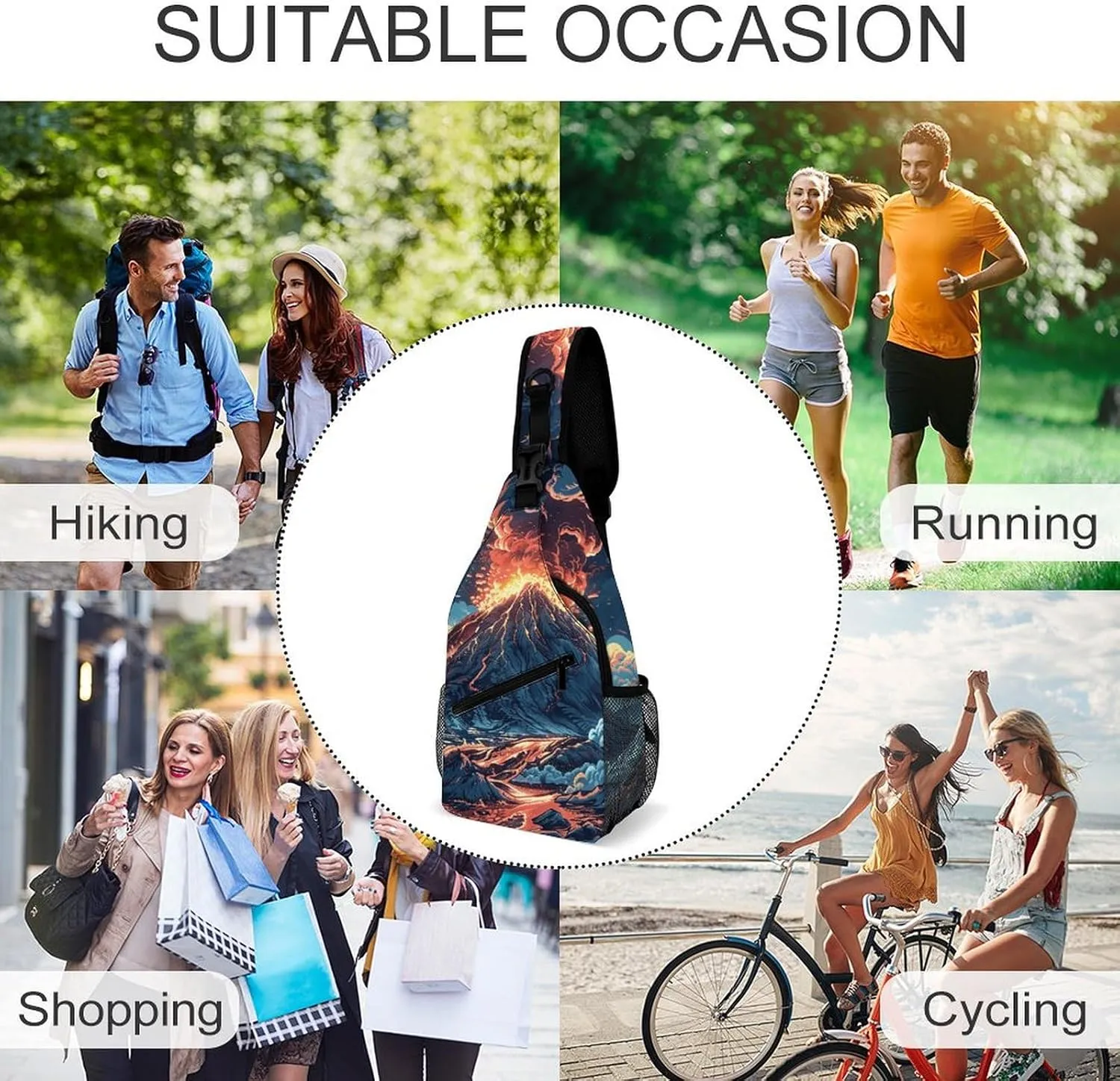 Depicts A Volcano Sling Bag Crossbody Bags Cross Body Bag Fanny Packs Chest Bags Sling Purses for Travel