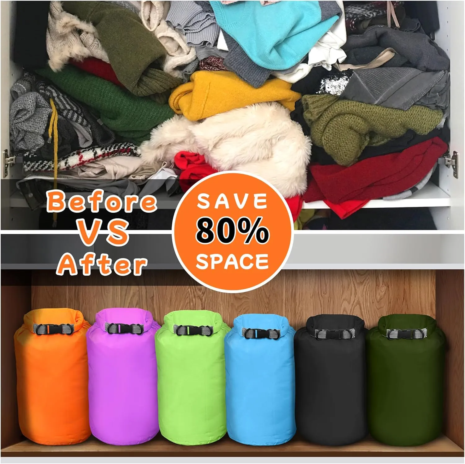 Desoto Waterproof Dry Bag 2 packs, 2L/5L/10L/20L/40L/70L Dry Sack Lightweight Portable, Dry Storage Bag to Keep Gear Dry Clean for Kayaking, Gym, Hiking, Swimming, Camping (Army Green, 70L)