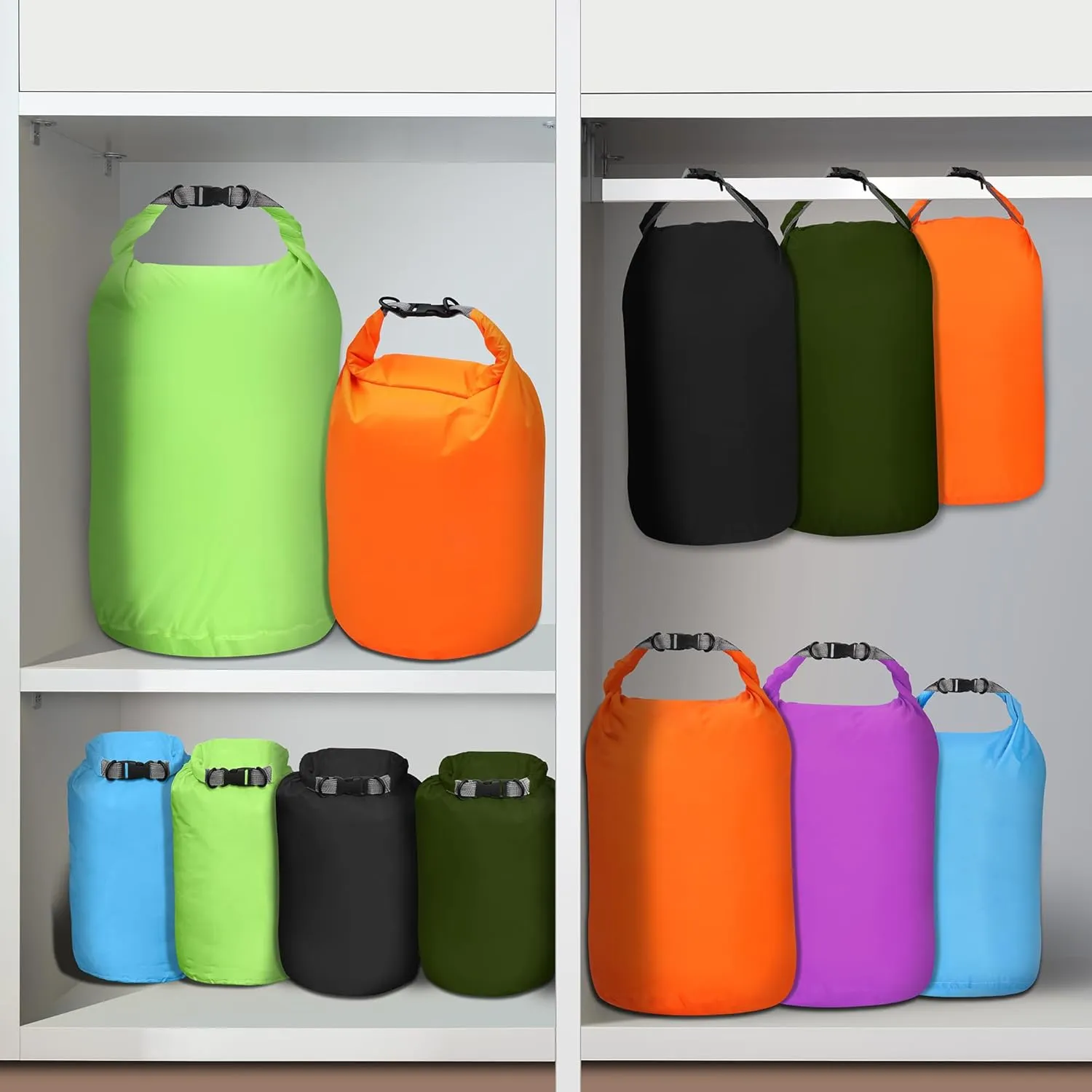 Desoto Waterproof Dry Bag 2 packs, 2L/5L/10L/20L/40L/70L Dry Sack Lightweight Portable, Dry Storage Bag to Keep Gear Dry Clean for Kayaking, Gym, Hiking, Swimming, Camping (Army Green, 70L)