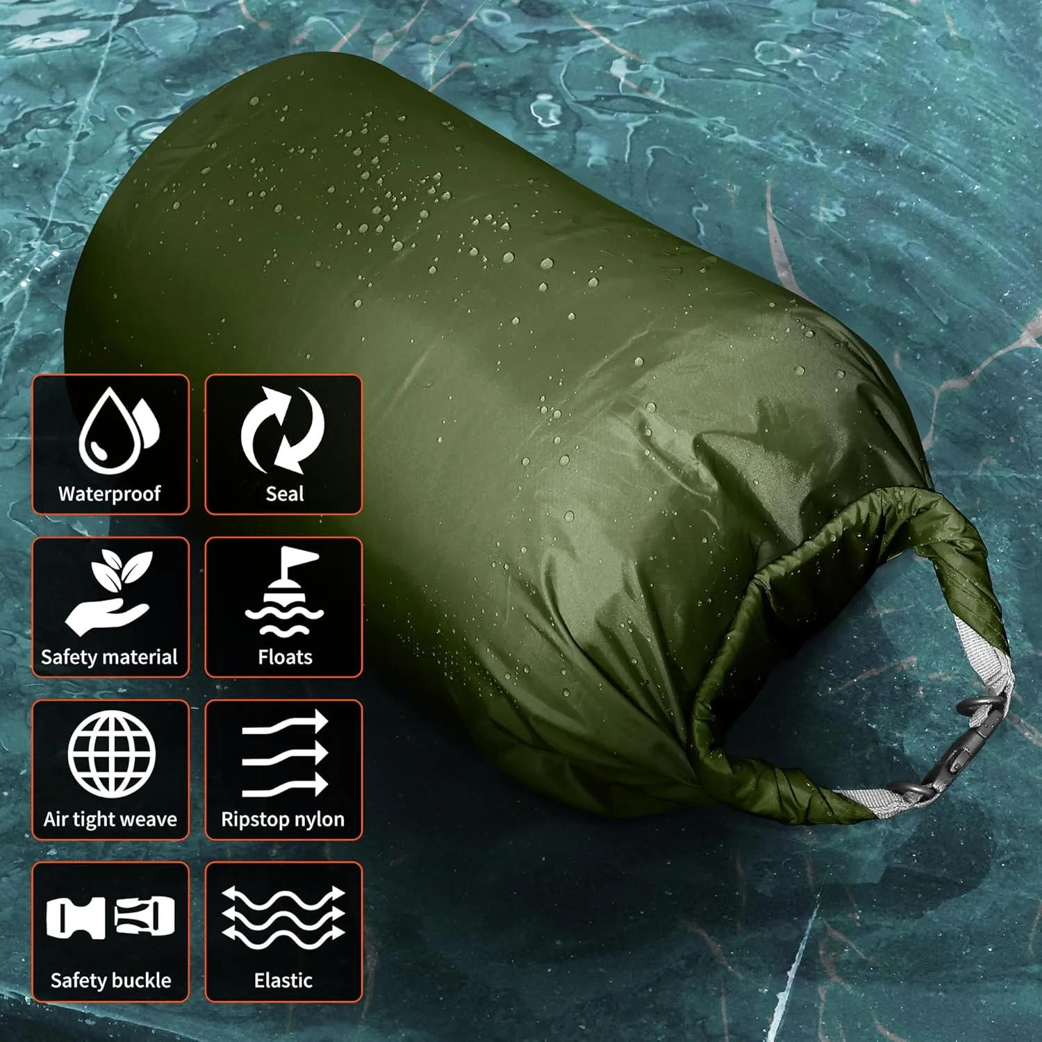 Desoto Waterproof Dry Bag 2 packs, 2L/5L/10L/20L/40L/70L Dry Sack Lightweight Portable, Dry Storage Bag to Keep Gear Dry Clean for Kayaking, Gym, Hiking, Swimming, Camping (Army Green, 70L)