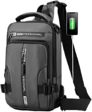 DevilAngel USB Men's Multifunctional Chest Bag, Bag with Charging Port, Fashion Casual One Shoulder Waterproof Travel Backpack (grey)