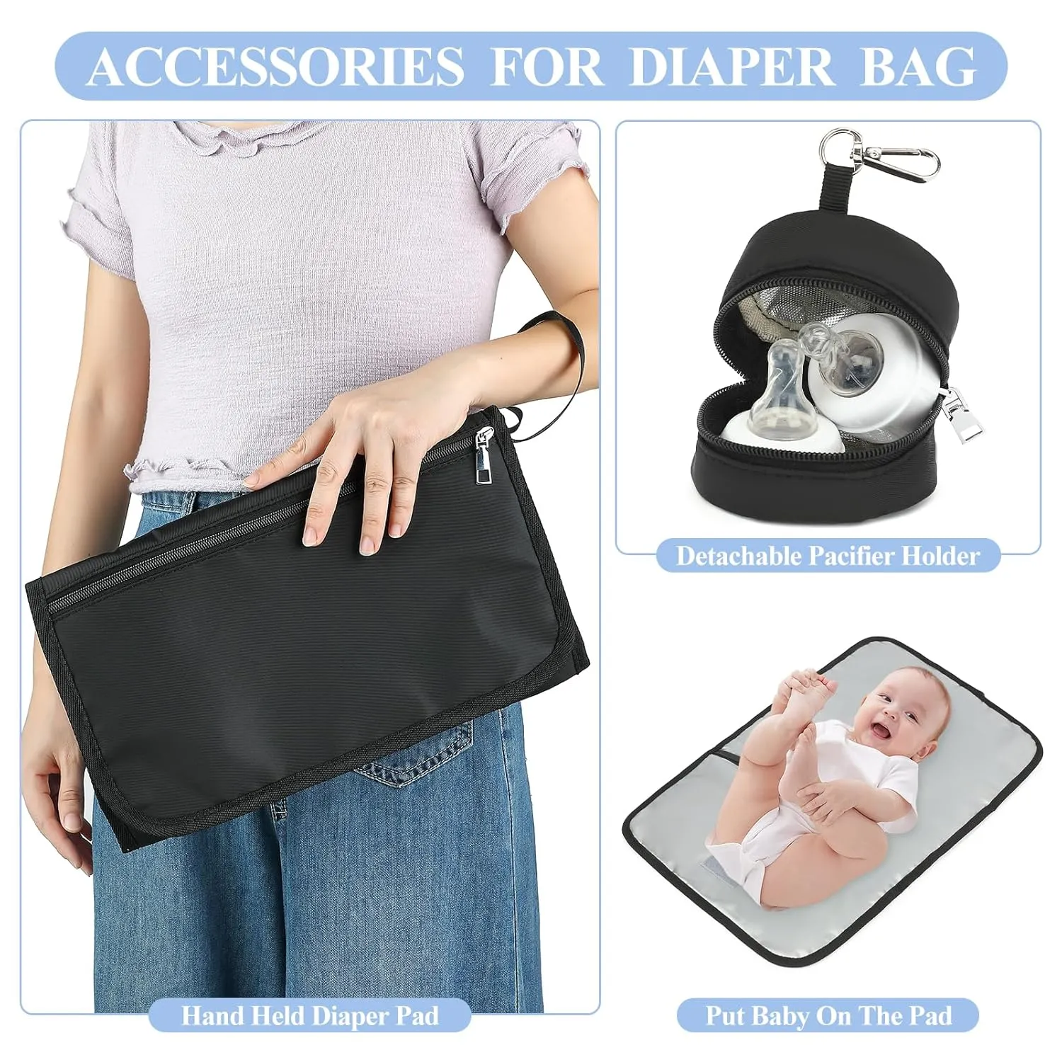 Diaper Bag Backpack, Baby Bag for Mom Dad, 4-in-1 Multi-pocket Large Capacity Waterproof Diaper Backpack with Changing Pad & Stroller Straps & Pacifier Case