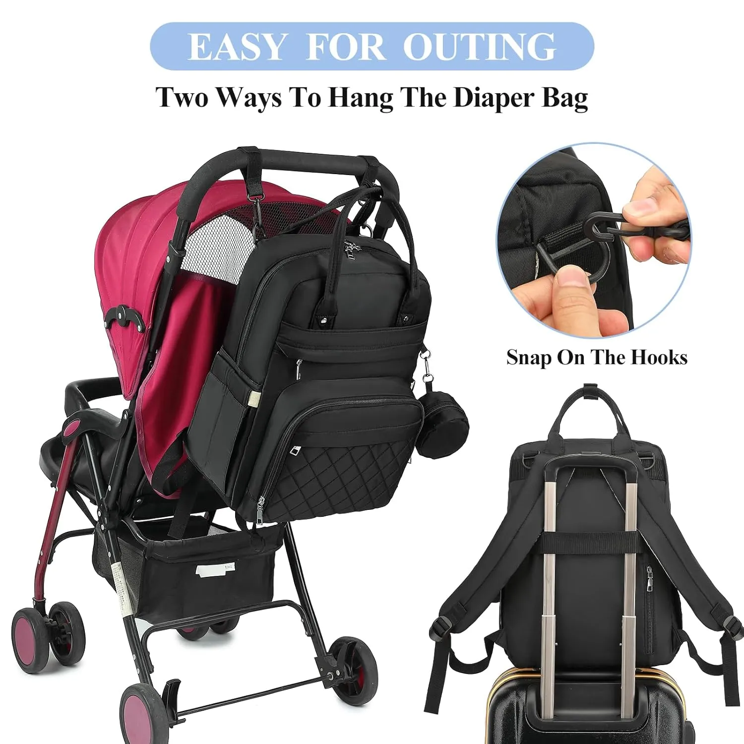 Diaper Bag Backpack, Baby Bag for Mom Dad, 4-in-1 Multi-pocket Large Capacity Waterproof Diaper Backpack with Changing Pad & Stroller Straps & Pacifier Case