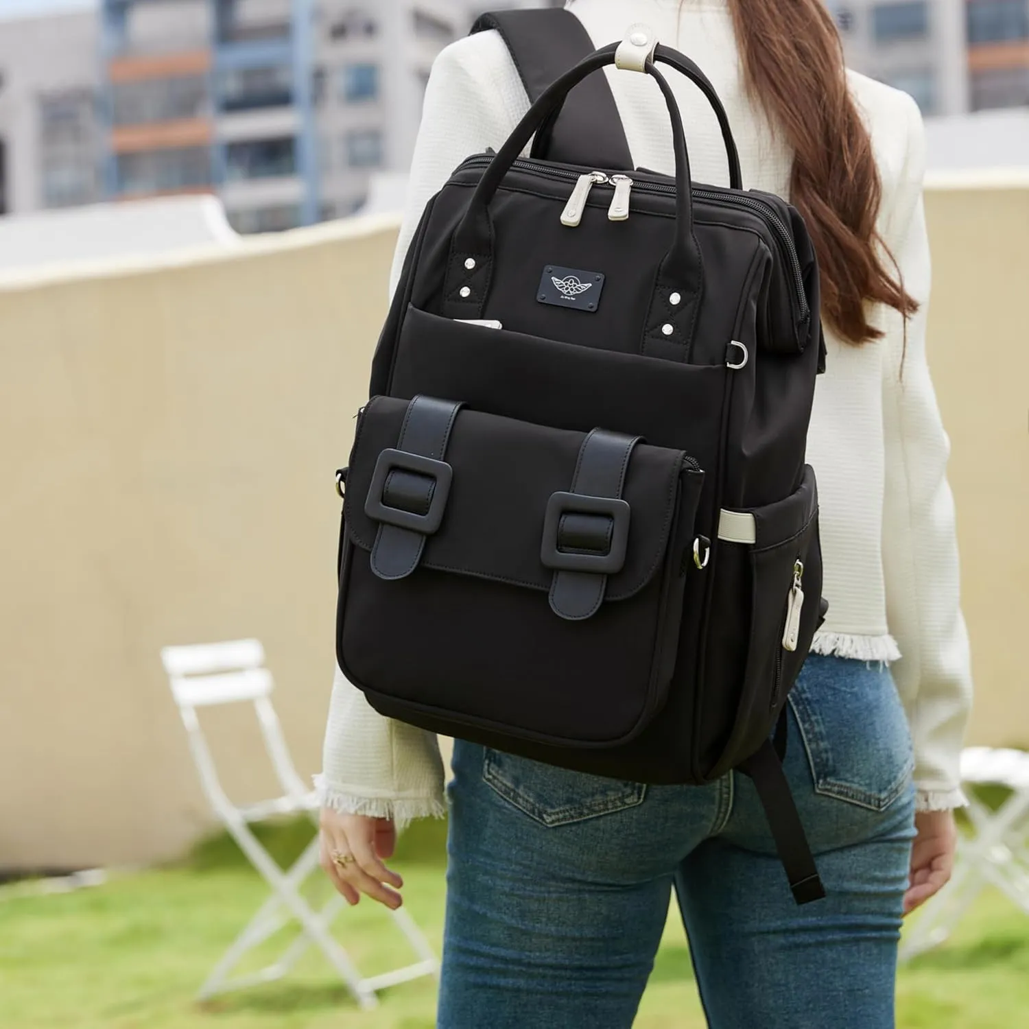 Diaper Bag Backpack, Large Capacity, Water-Resistant, Backpack and Messenger Bag Set Can be Combined Disassembled (Black)