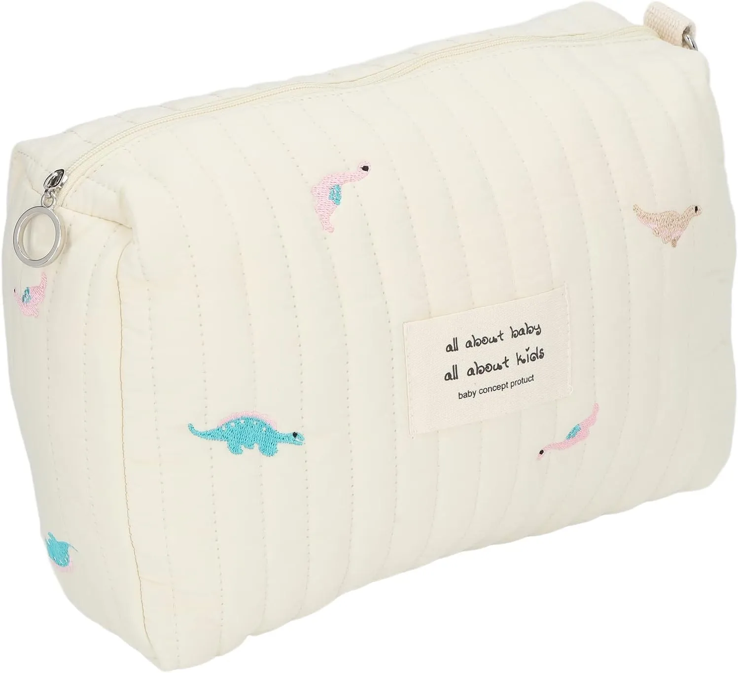 Diaper Bag Organizing Pouch,Large Capacity Stroller Diaper Storage Bag,Exquisite Embroidery Cotton Portable Zippered Travel Daily Storage Bag (Dinosaur)