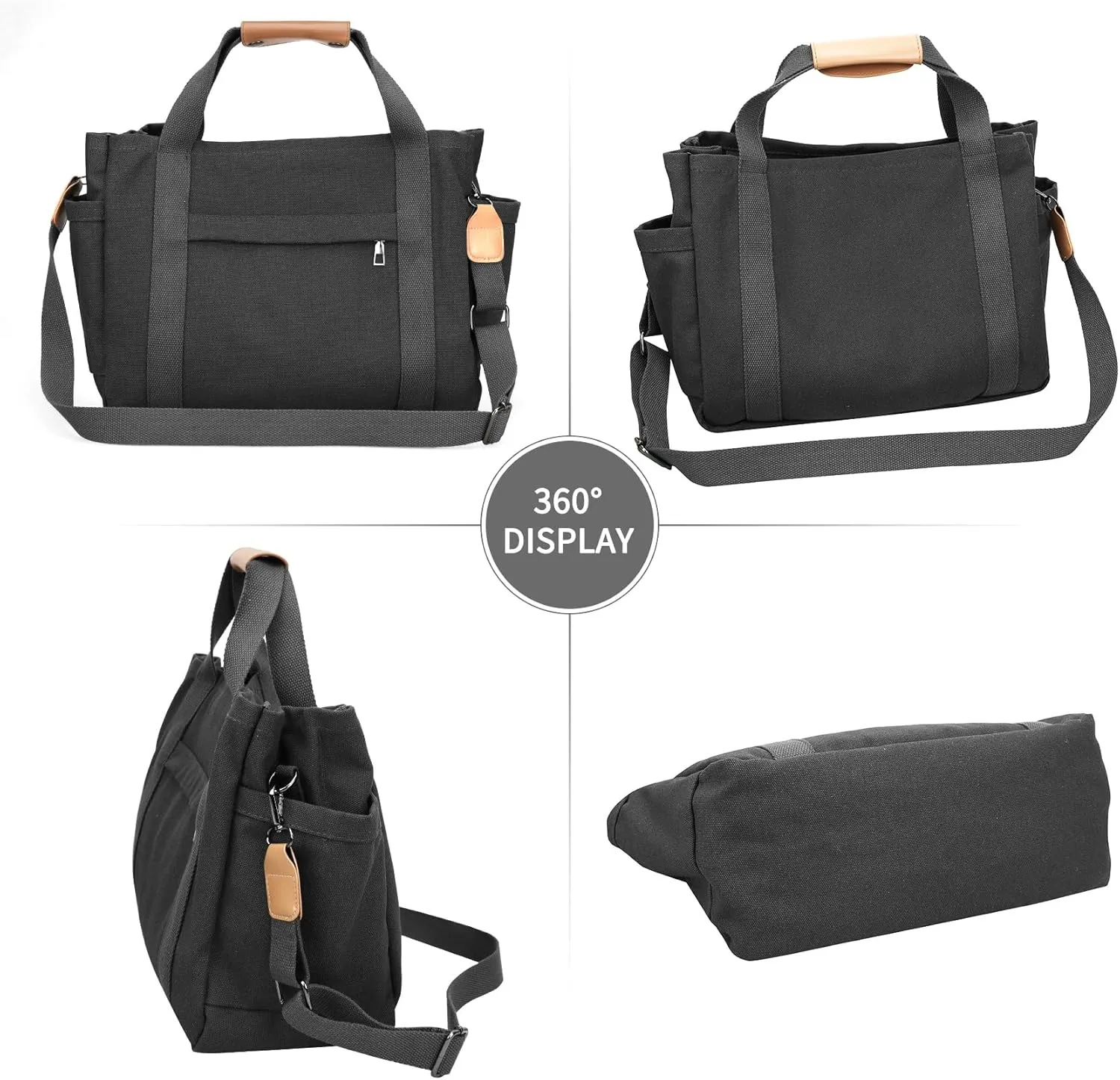 Didida Tote Bag for Women, Multi-Pocket Canvas Tote Bag with Compartments,Hand or Shoulder Large Capacity for Travel,Work