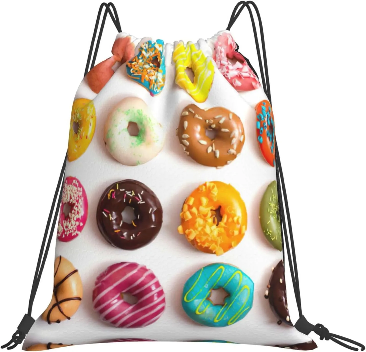 Different Flavors Of Doughnuts Print Drawstring Bags Gym Backpack, Sports Sack For Men Women, Travel Beach Swim Cinch Bag