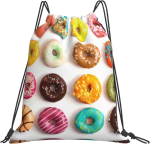 Different Flavors Of Doughnuts Print Drawstring Bags Gym Backpack, Sports Sack For Men Women, Travel Beach Swim Cinch Bag